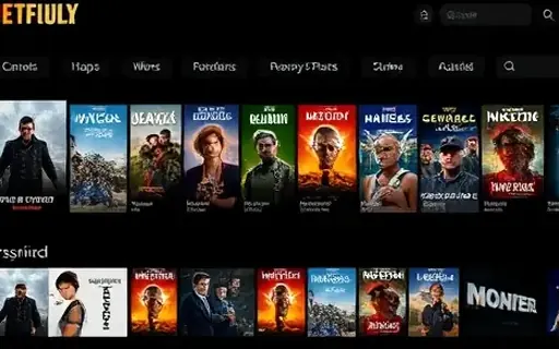 Catálogo de filmes em interface de streaming