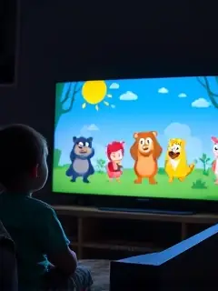 Criança assistindo desenho animado na TV